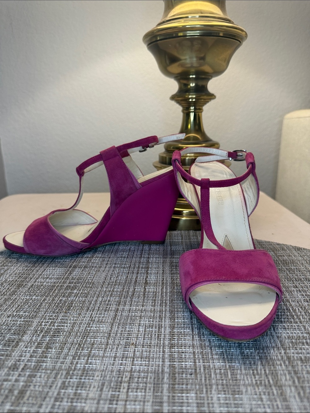 Jil Sander Fuchsia Pink Suede Wedge Sandals